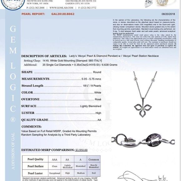 Diamond Akoya Pearl Necklace 14k Gold 5.75 mm 18.5" Certified $3,950 818062 - Picture 12 of 12